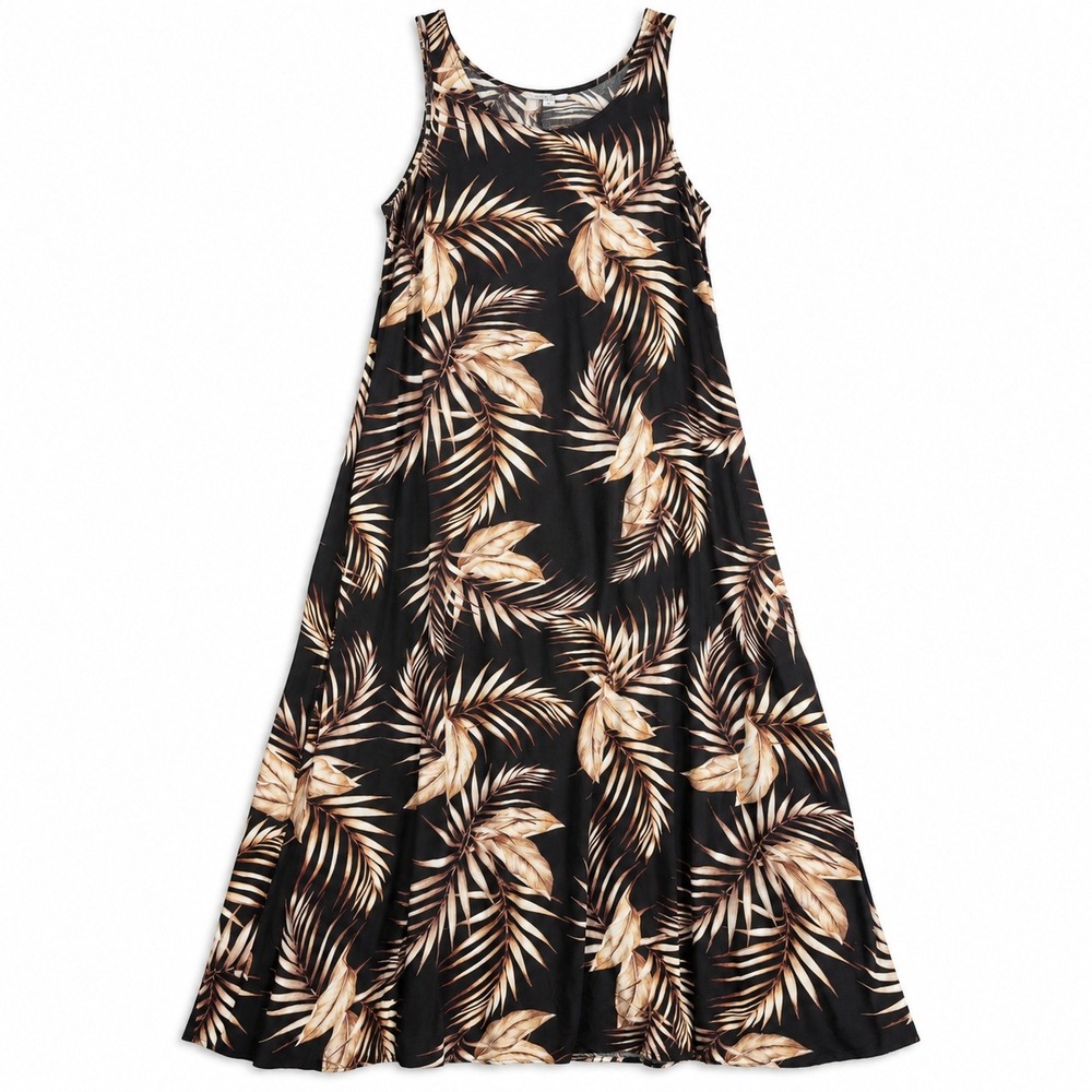 DKR & CO Womens Tropical Palm Leaf Print Sleeveless Maxi Dress Black Tan Small